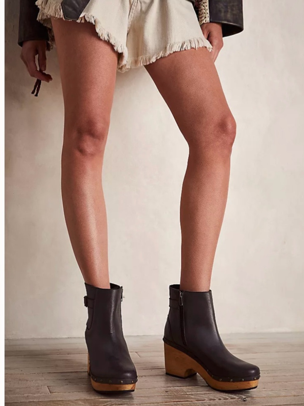 Free People Dark Gray Crosby Leather Clog Ankle Boots